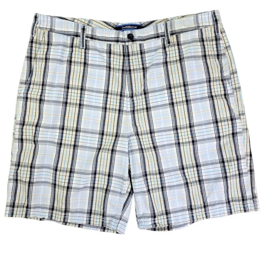Croft&Barrow Mens 100% Cotton Chino Plaid Shorts Size 38